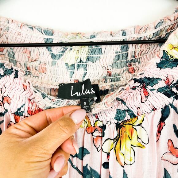 Lulus Size S Floral Off-Shoulder A-Line Dress Mini Pink - Picture 3 of 12